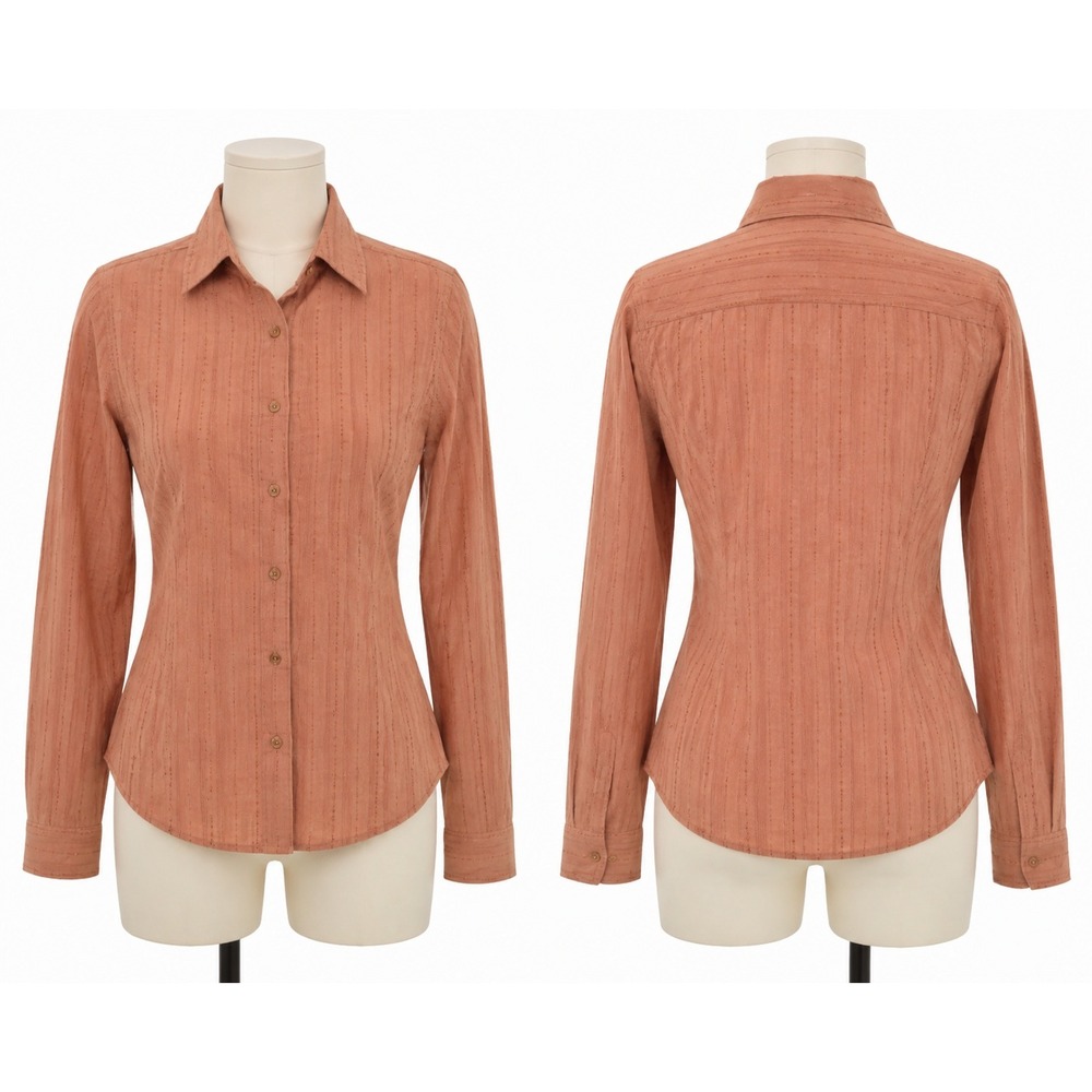 Woolrich Weekend Shirt Women's M Petite Coral Textured Button Up Long Sleeve